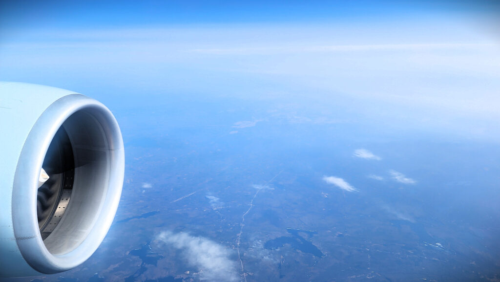 The Atlantic Ocean as seen from the window of a commercial jet.