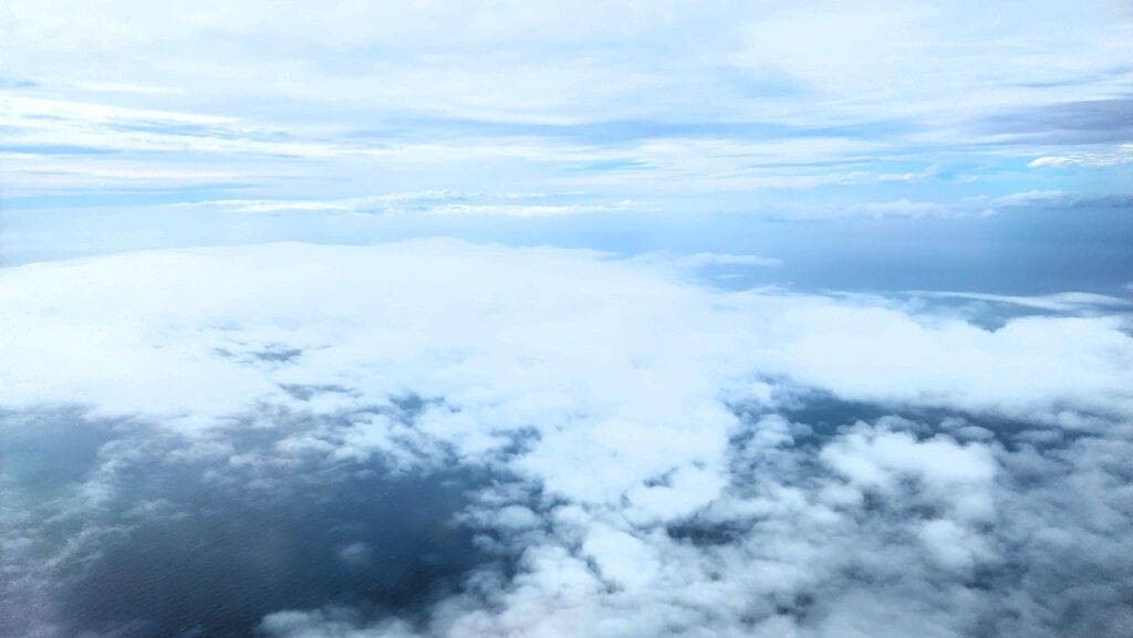 The clouds and ocean above the Mediterranean Sea.