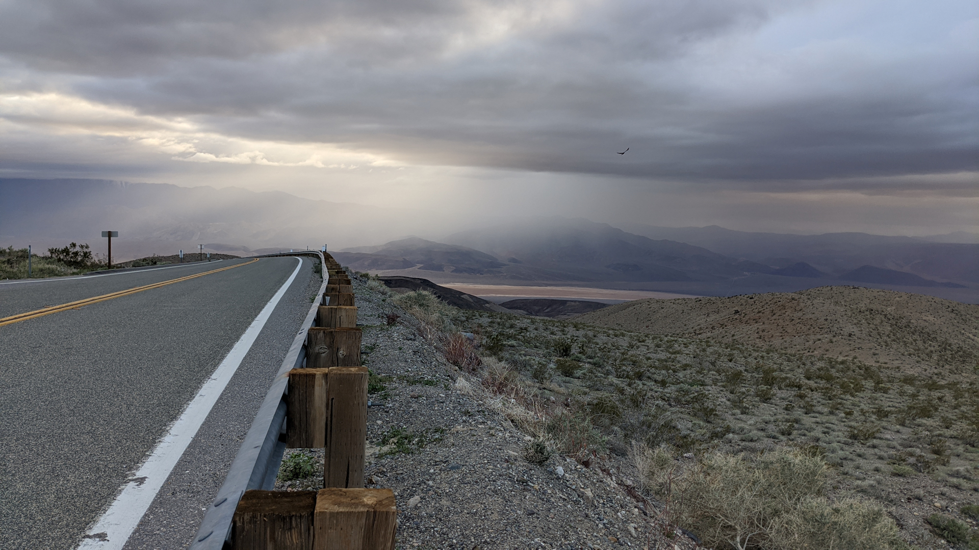 The hills and stormy sky near Death Valley, California before a storm.
